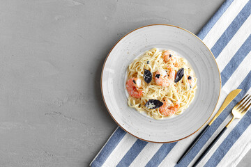 Seafood pasta with shrimps and cream sauce