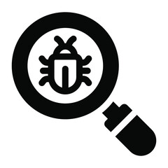 
Virus under magnifying glass, glyph design of bug scan 
