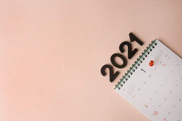 New Year 2021 calendar on pink background