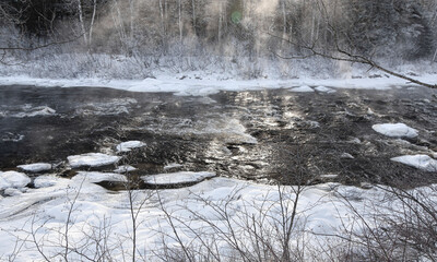 Great river in the great cold Quebec, Canada in the morning