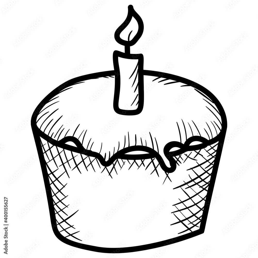 Sticker doodle design of birthday cupcake vector