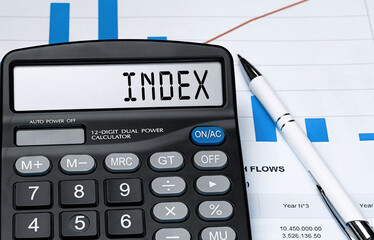 Calculator with the word index on the display