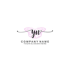 Initial YN Handwriting, Wedding Monogram Logo Design, Modern Minimalistic and Floral templates for Invitation cards