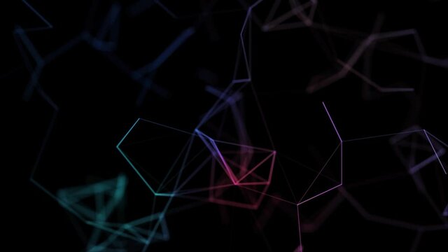Moving dots and lines transform. Network connection structure. 3d technology network concept.