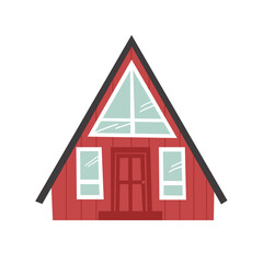 Hand Drawn Cartoon House on White Background Isolated. Flat style illustration Cozy Home. Little Vector Cottage Drawing. Creative Digital  Art Work