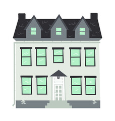 Hand Drawn Cartoon House on White Background Isolated. Flat style illustration Cozy Home. Little Vector Cottage Drawing. Creative Digital  Art Work