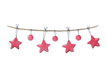 Watercolor Christmas set garlands Illustration for your holiday design isolated on a white background. High quality illustration