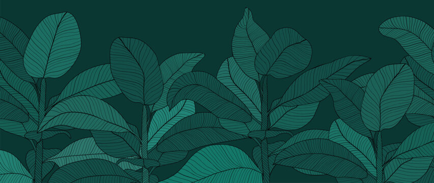 Tropical leaves vector wallpaper. Minimal leaf pattern design for prints wall arts and packaging design. Vector illustration.