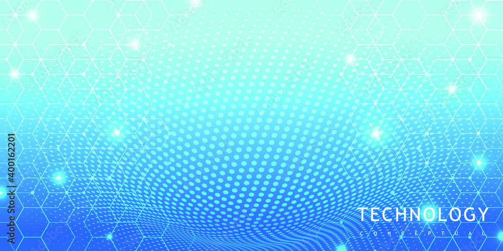 Poster abstract digital technology background. abstract science background. hexagon geometric design. commu