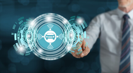 Man touching a smart car concept