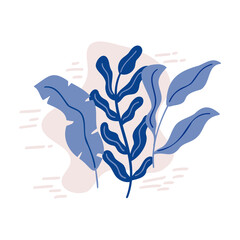 hand-drawn blue leaves vector illustration. floral botanical vector flat design.