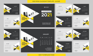 Obraz na płótnie Canvas Desk Calendar 2021 template - 12 months included - A5 Size