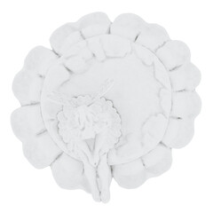 White statuette of a girl with butterfly wings sitting on a flower on an isolated background. Top view. 3d rendering