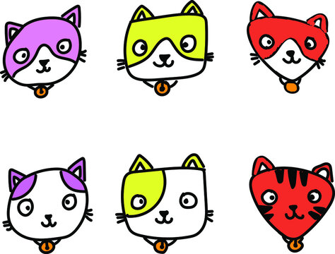 llustration Vector Graphic of Bundle Kawaii Cat cute face. Perfect For emoji, Stiker, Comercial Product etc.