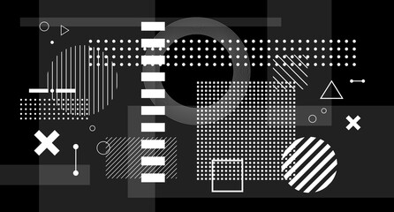 Wide geometric shapes backround illustration, abstract black and white vector line art digital  backdrop