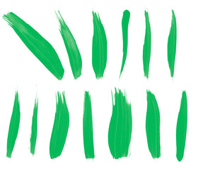 Set of green paint smear brushes