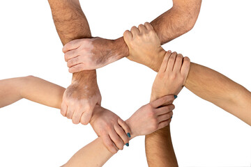 Group of hands team work isolated