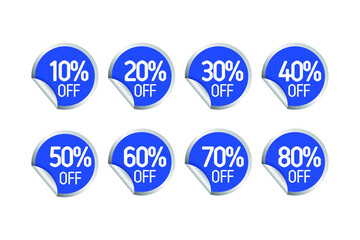 Set vector of discount sticker icons. Sale blue tag. Discount offer price label. Eps10 vector illustration.