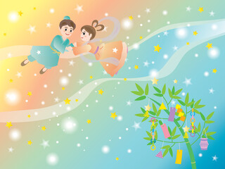 七夕の夜に天の川で会う織姫と彦星