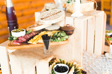 Interior of a restaurant prepared for wedding ceremony