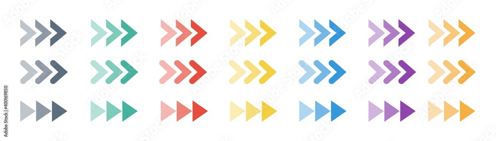 Poster arrow colors icons set. collection transparent colored arrow. modern flat simple arrows isolated. cu