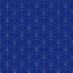 Collection of Japanese sashiko. Decorative seamless wallpaper harmoniously combines two styles of retro and modern in blue. Vector illustration