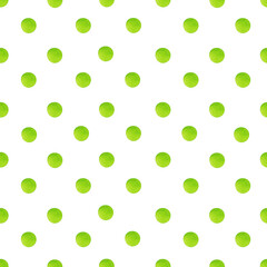 Seamless pattern of green dots in diagonal lines. Christmas, Birthday, Valentine decoration background, wrapping paper, textile texture. Watercolor hand drawn isolated elements on white background.