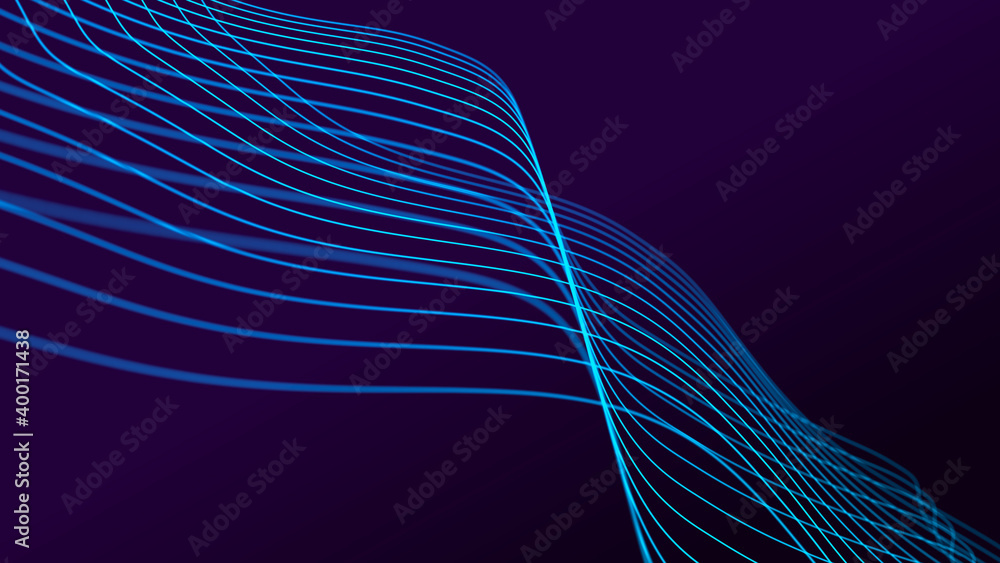 Fototapete Abstract wave of sound particles. Equalizer for music. Signal transmission. 3d rendering.