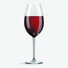 Wine glass. Realistic glass with wine inside isolated on transparent background. Holiday realistic concept. Vector illustration.