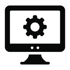
Gear in monitor, solid icon of system settings
