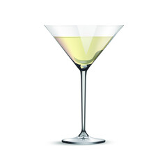 Glass for carbonated and alcoholic drinks isolated on white background. Realistic glass for New Year holidays. Vector illustration