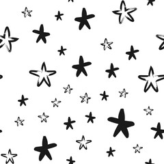 Hand drawn stars seamless texture pattern. Star doodles.