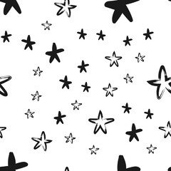 Hand drawn stars seamless texture pattern. Star doodles.