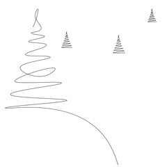 Christmas background with tree one line drawing, vector illustration	