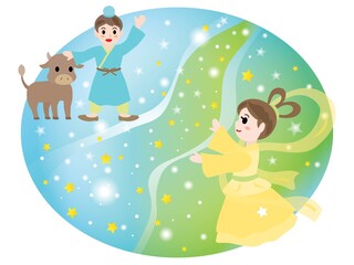 七夕の夜に天の川で会う織姫と彦星