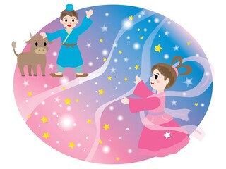 七夕の夜に天の川で会う織姫と彦星