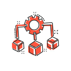 Fototapeta premium Api technology icon in comic style. Algorithm cartoon vector illustration on white isolated background. Gear with arrow splash effect business concept.