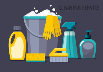 Cleaning supplies. Spray, spong, brush, bucket. Cleaning service  - 400175852