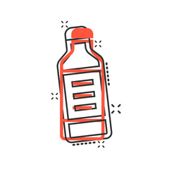 Bottle milk icon in comic style. Flask cartoon vector illustration on white isolated background. Drink container splash effect business concept.
