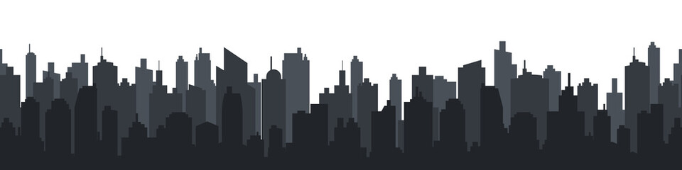 Obraz premium City skyline. Silhouette of the city in a flat style. Modern urban landscape. City skyscrapers building. Vector illustration