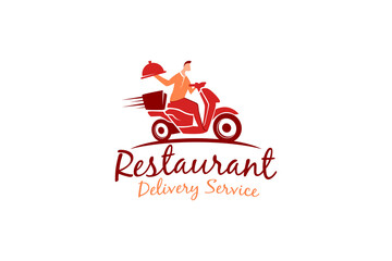 Delivery service logo pizza restaurant courier, mascot design, food drink service.