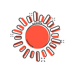 Sun icon in comic style. Sunlight cartoon sign vector illustration on white isolated background. Daylight splash effect business concept.