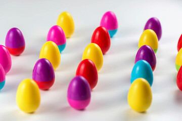 Colorful Plastic Easter Eggs on white background