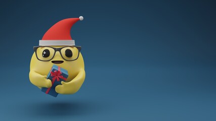 Illustration image of emoticon with present box icon, concept of special occasion or Christmas and new year festival celebration, 3D rendering