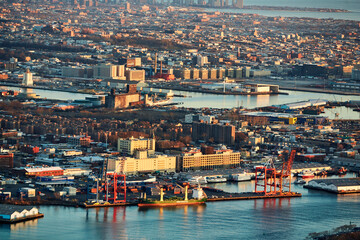 Aerial view of the industrial 'Red Hook' docklands in Brooklyn