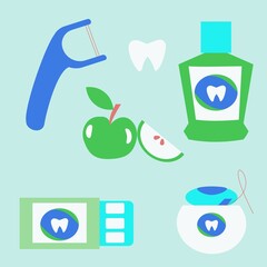 Dental cleaning tools set and dental floss Flat vector illustration
