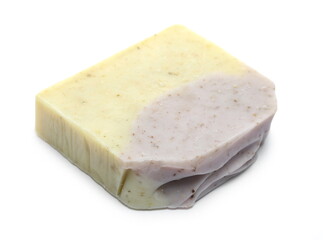Organic handmade herbal plant soap bar isolated on white background