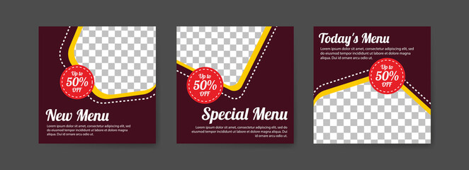 Social media post templates for digital marketing and food sales promotion. culinary advertising. Offer social media banners. vector photo frame mockup illustration