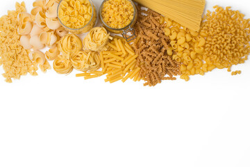 Various types of raw pasta