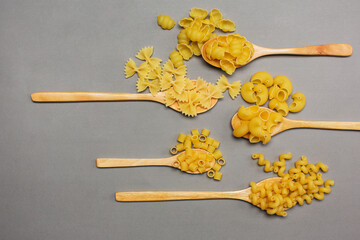 Various types of raw pasta